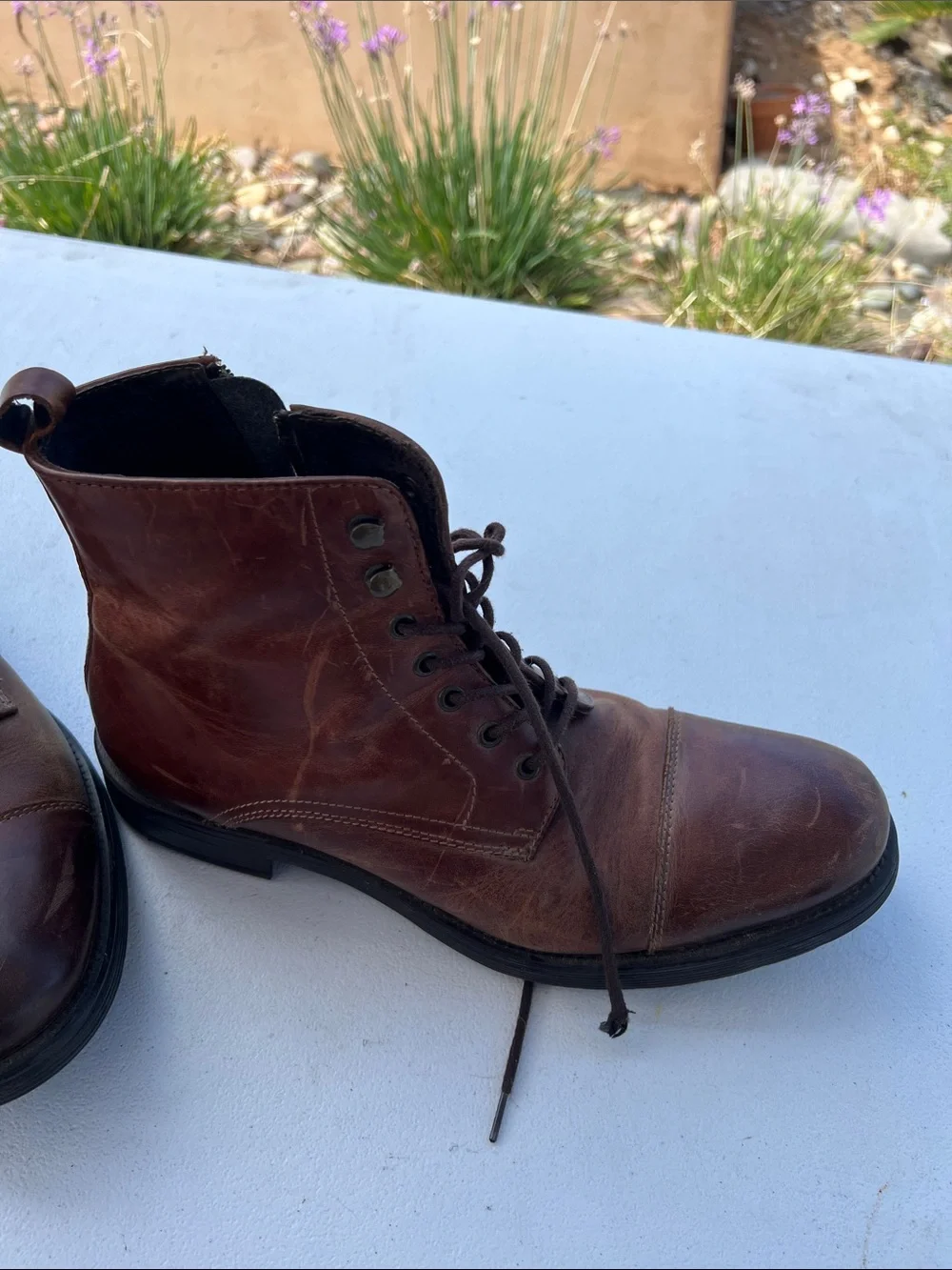 Men's structure Brown Leather Lace-Up Boots